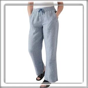 Athleta Retreat 100% Linen High Rise Wide Leg Pants Chambray Blue Size 12T NWOT